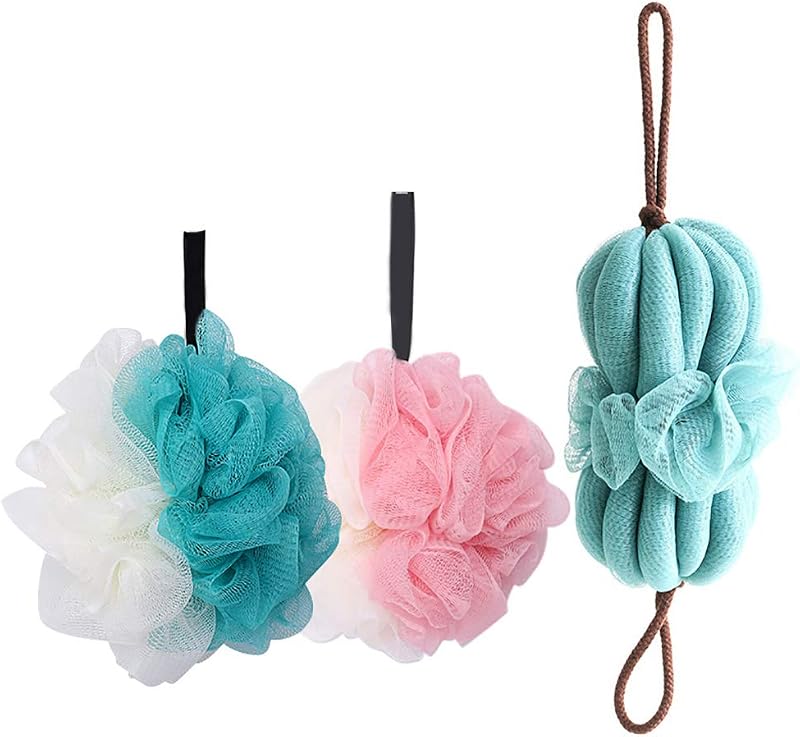 Omenluck 3Pcs Loofah Bath Shower Sponge Ball Mesh Back Scrubber Body Wash