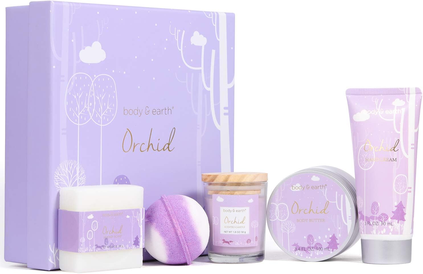 BODY & EARTH Luxury Gifts for Women 5 Pcs Orchid Bath Spa Gift Set Includes Scented Candle, Body Butter - Image 3