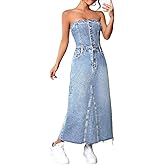 utcoco Denim Dress for Women Sexy Strapless Denim Tube Tops Back Smocked Jean Dresses for Women 2025