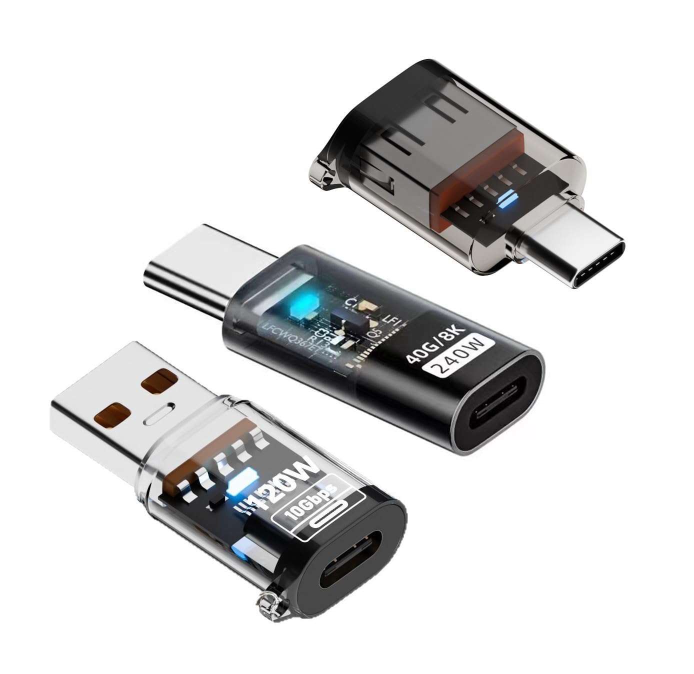 Photo 1 of CY 3pcs/lot Type-C Smart LED USB-C to USB3.2 Type-A Adapter OTG 10Gbps 40Gbps 120W 240W Data Fast Charging Tester Detector