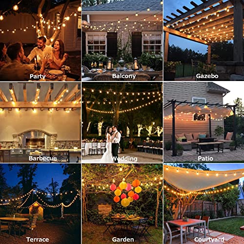 Outdoor Fairy Lights with Remote Control - 15 m LED Fairy Lights Dimmable G40 Bulbs, 4 Modes and Timmer Function, Waterproof for Outdoor Garden Balcony Patio Party Camping Wedding