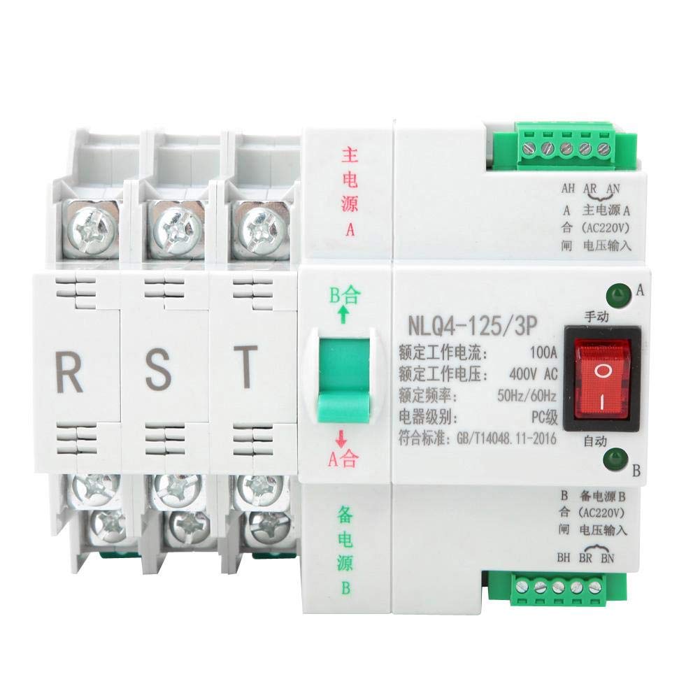 Rail Mounted Automatic Transfer Switch, Dual Power Automatic Transfer Toggle Switch AC 400V 3P 63/80/100A,Dual Power Automatic Transfer Switch Circuit Breaker (100A)