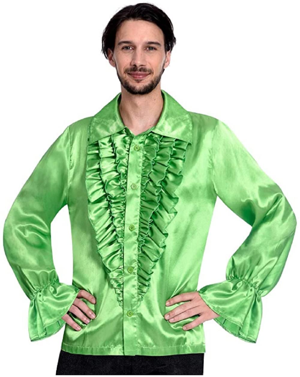 amscan 9907014 Adult Mens Satin Disco Shirt Size Extra Large, Lime Green