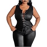 Floerns Women's Plus Size Leather Sleeveless Tank Top Lace Up Music Festival Vest Shirts