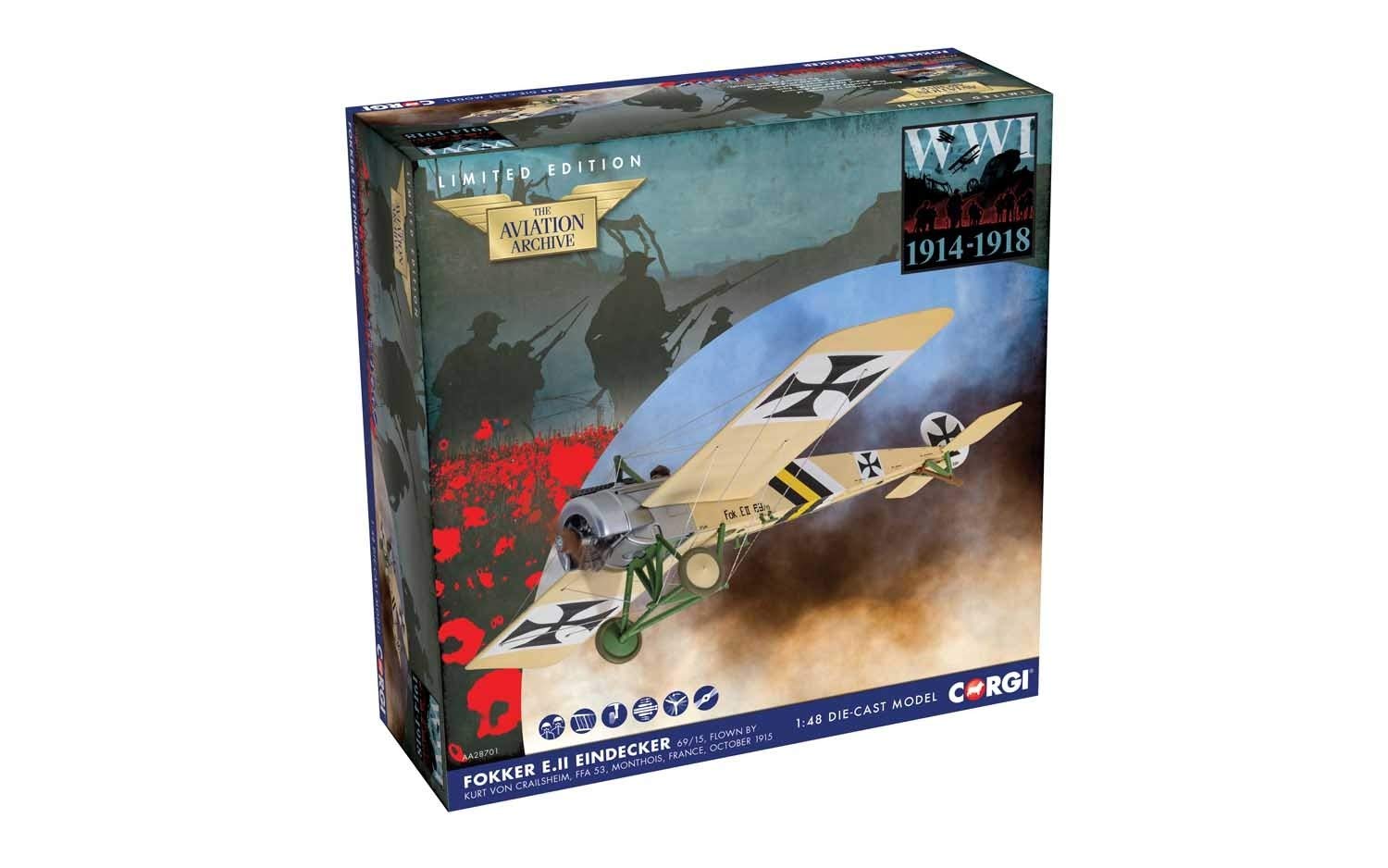 Corgi AA28701 Fokker E.II Eindecker - 69/15- Flown by Kurt von Crailsheim- FFA 53- Monthois- France- October 1915 Aviation