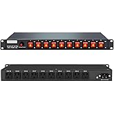 CENTROPOWER 1U PDU Horizontal Rackmount Power Strip - Overload Protector | 10 NEMA 5-15R Outlet, 100V-240V/15A, 1800 Joules, 10 Independent LED Switches, 6 ft Cord