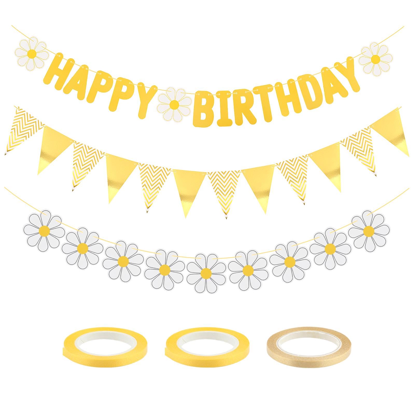 Photo 1 of Yellow Daisy Birthday Party Decoration Supplies,Happy Birthday Sign Banner Hanging Paper Kit,for Adults Birthday Party Decorations Shower DIY Hanging
