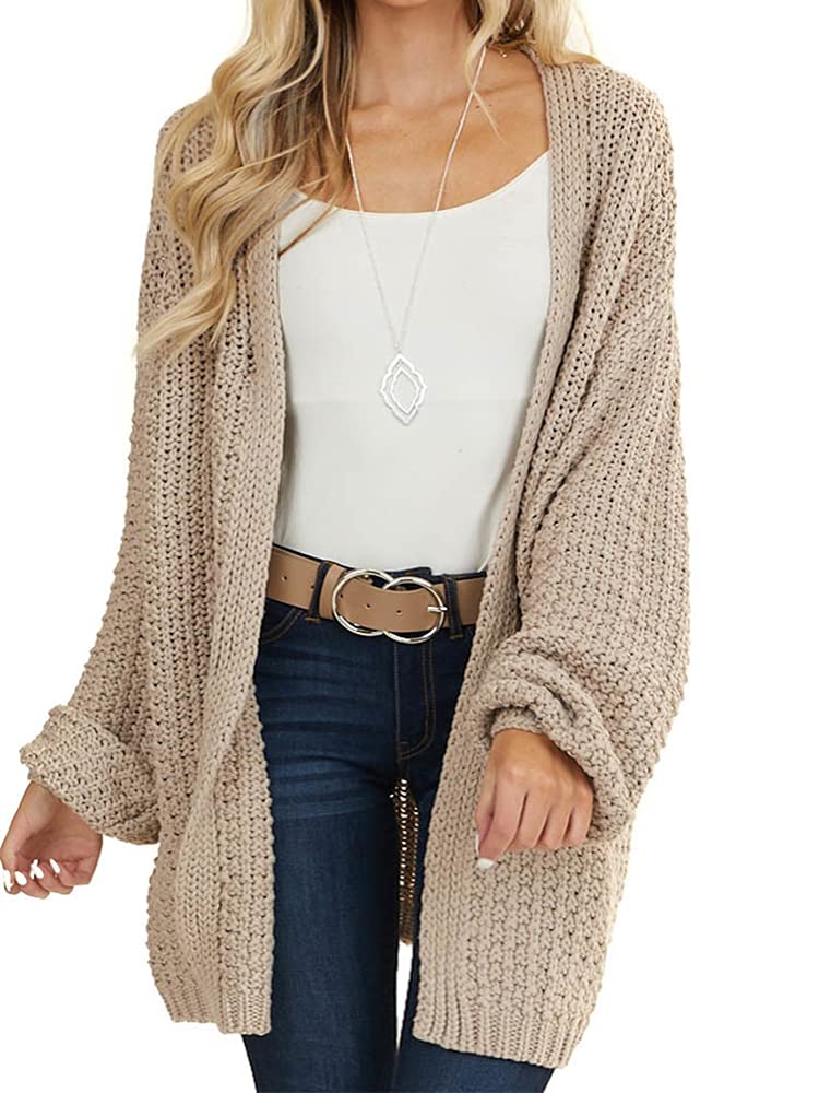 Photo 1 of ***SEE NOTES *** Maroway Women's Chunky Knit Cardigan Open Front Batwing Sleeve Sweaters Khaki M