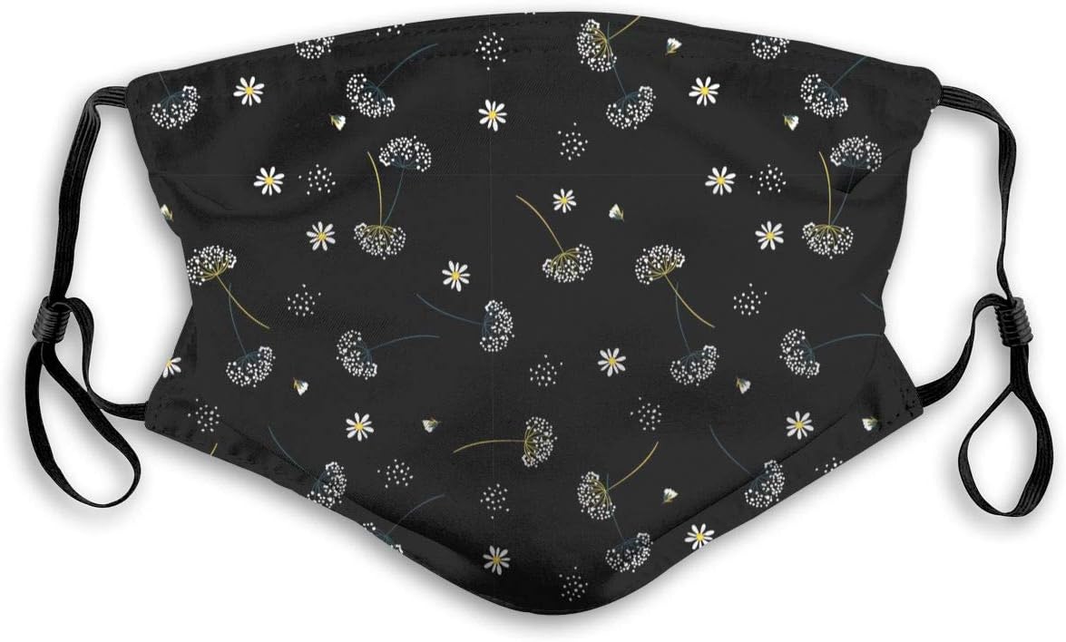 Fashion Mouth Mask Reusable Anti-Dust Mask Wind Blow Dandelion Flowers Printing Unisex Face Mask Anti Smog Respirator with 2 Replaceable Filters for Outdoor Activities Cycling Camping for Children