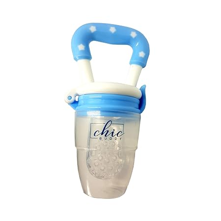 Chic Buddy Baby Food Feeder, Reusable Fresh Fruit Feeder Pacifier BPA-Free Infant Teething Toy (Blue)