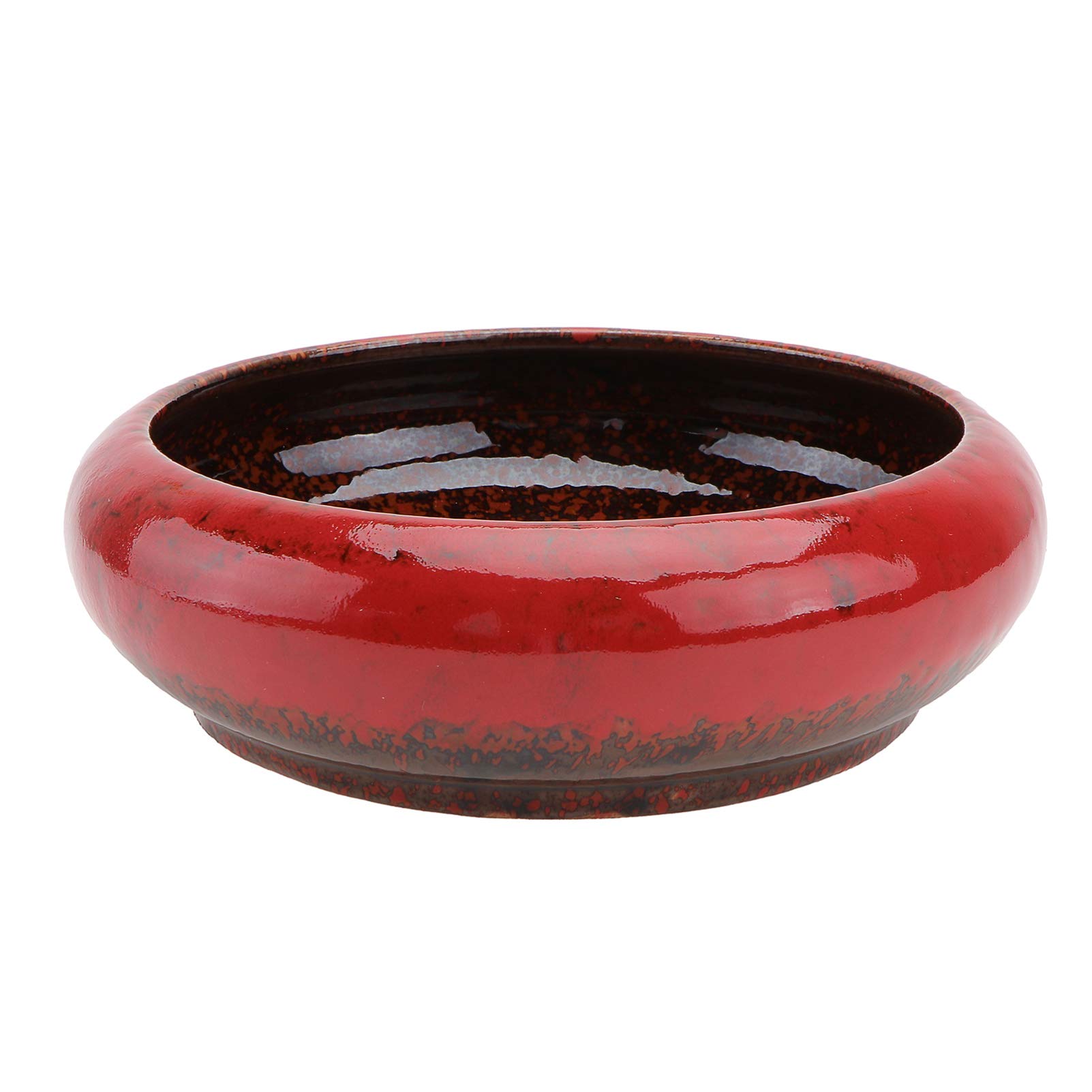 YARNOW Glazed Ceramic Planter Shallow Succulent Planter with Drainage Hole Water Lily Hydroponic Bowl Daffodil Gardening Plant Pot for Garden Red