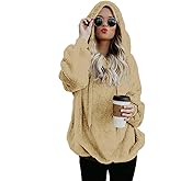 Women Casual Double Fuzzy Sweatshirt Faux Fleece Zip Pullover Hoodies Coat Outwear S-XXL
