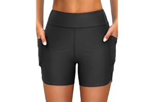 Daci Women High Waisted Swim Shorts - 5"/7" Bathing Suit Short with Pockets Liner Tummy Control Swimsuit Bottom Boy Shorts