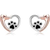 Print Earrings for Women Sterling Silver Heart Puppy Dog Paw Print Stud Earrings for Women