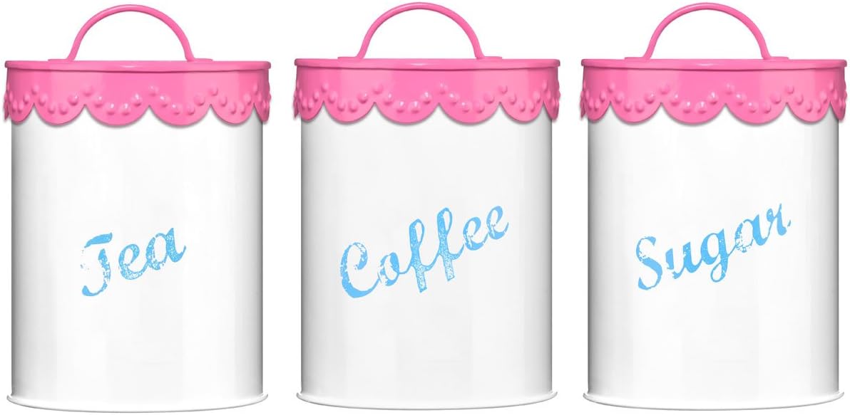 Pink Lace Tea, Coffee And Sugar Set Made of Galvanised Iron With Powder Coated Finish