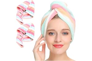 Microfiber Hair Towel Wrap 2 Pack, AuroTrends Quick Dry Hair Drying Towel Super Absorbent Hair Wrap Set of 2-2021 Updated Ver