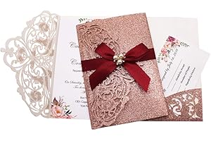 AdasBridal 25Pcs 250GSM Tri-Fold Glitter Wedding Invitations with RSVP Cards and Envelopes for Wedding Engagement Bridal Show
