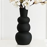 Tenforie Black Vase, Modern Ceramic Vase, Black Matte Clay Vases for Pampas Grass, Minimalist Home Fresh Flowers, Dried Flowers