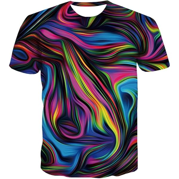 Trippy T-Shirt Uomo 3D Psichedelica Tie Dye - Stampa All-Over, Morbida E Stretch (92% Poliestere, 8% Spandex) - XX-Large, Multicolore