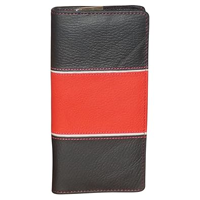 Style98 Womens Designer Traveller Genuine Leather Tri Fold Money Wallet with 10 Card Slots Black and Red 33414IAC