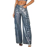 Jeans for Women Fashion Silver Hot Stamping Craft High Rise Jean Stretchy Denim Pants Work Pants with Multi Pocket