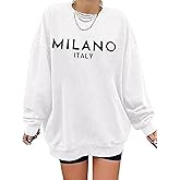 Zoyami Womens Crewneck Oversized Sweatshirt Milano Preppy Graphic Pullover Casual Loose Long-Sleeve Tops