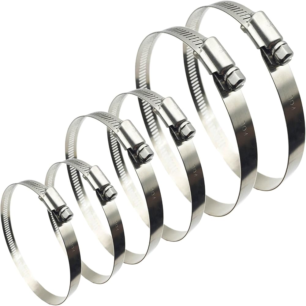 EesTeck 6 Pcs Hose Clamps Set 65-140mm 304 Stainless Worm Gear Adjustable