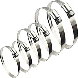 EesTeck 6 Pcs Hose Clamps Set 65-140mm 304 Stainless Worm Gear Adjustable