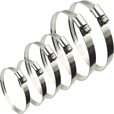 EesTeck 6 Pcs Hose Clamps Set 65-140mm 304 Stainless Worm Gear Adjustable
