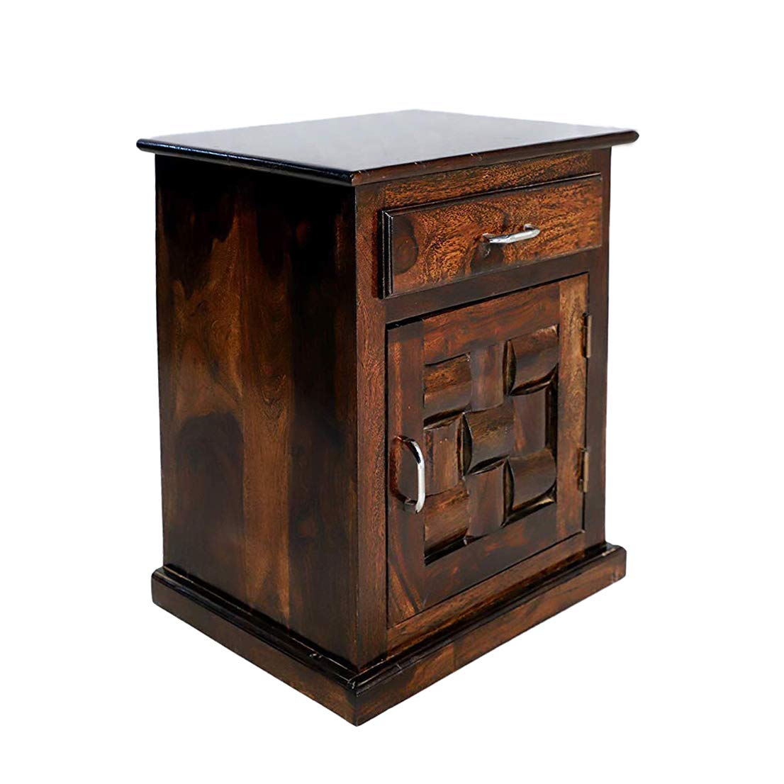 Walnut Finish Sheesham Wood Bedside Table with 1 Drawer and