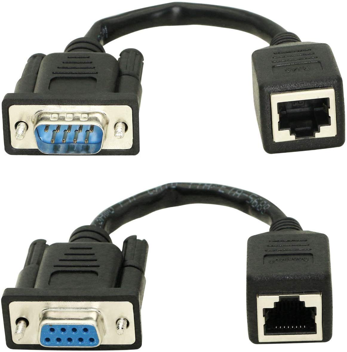 SIS DB9 RS232 to RJ45, DB9 9-Pin Serial Port Female&Male to RJ45 CAT5 CAT6 Ethernet LAN Extend Adapter Cable-2pcs (Cable)
