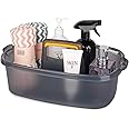 Large Cleaning Supplies Caddy Portable Shower Basket Supply Organizer with Handle Plastic Bucket Tool Storage for Bathroom, Bedroom, Kitchen, College Dorm, Garden, Clear Grey