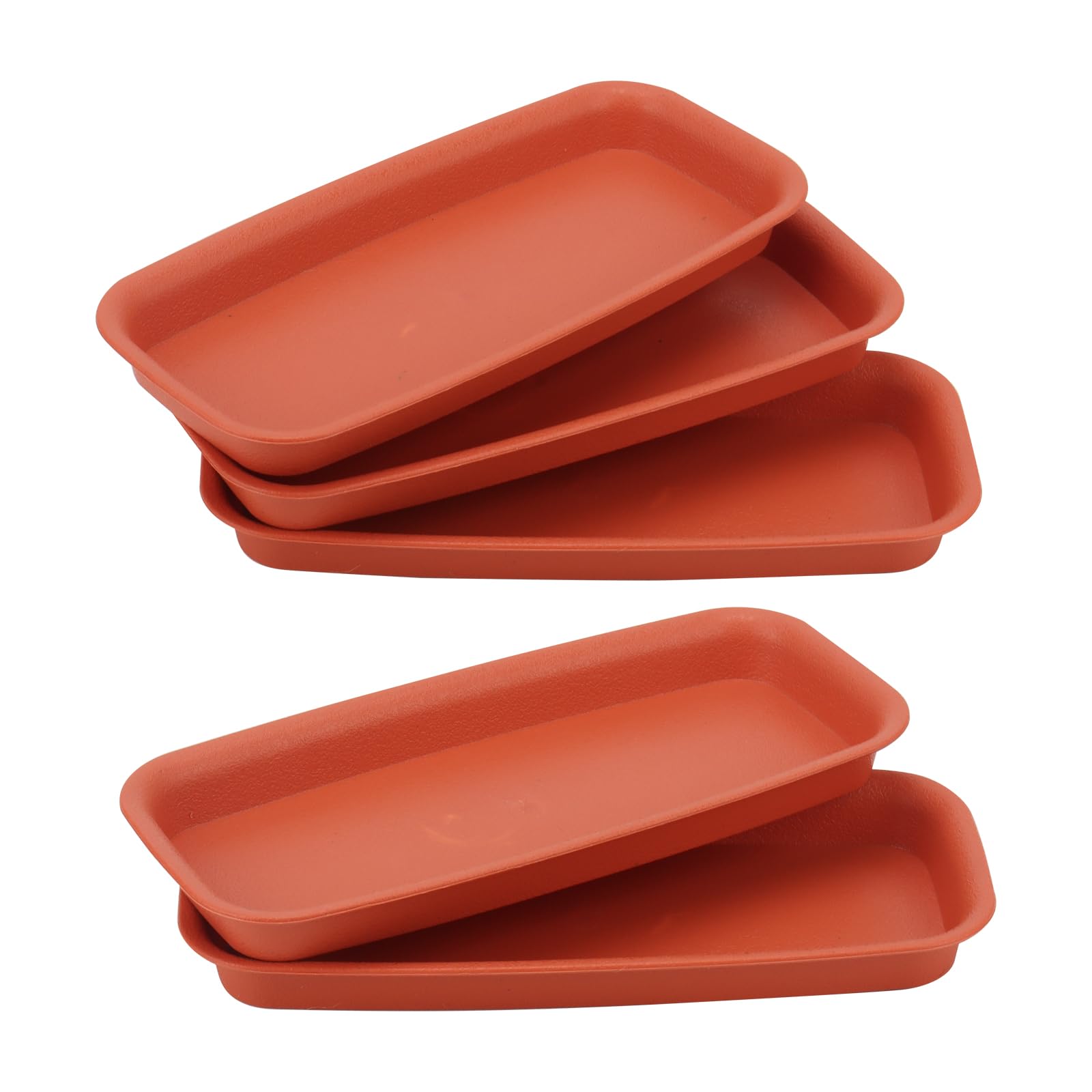MUKCHAP 5 Pack 21.8 x 8.8 x 2cm Rectangular Plant Drip Tray, Brick Red Plastic Planter Drip Tray, Rectangular Window Box Tray Flower Pot Saucers, Top Size in 24 x 11cm