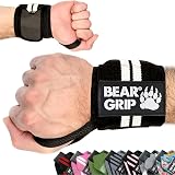 BEAR GRIP Weight Lifting Wrist Wraps Pair 18in x 3in Black White