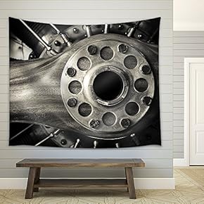 Wooden Aircraft Propeller and Engine Cylinders - Fabric Wall Tapestry Home Decor - 51x60 inches