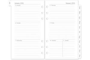 HOMLIVE 2026 Weekly & Monthly Planner Refill, A6 Small Size Planner Inserts with Monthly Tabs, Size 3, 3.8"x6.8", Jan. 2026 - Dec. 2026, 6-Hole Punched