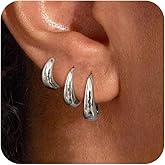 Risamil 3Pairs Gold Hoop Earrings for Women Trendy, 14K Gold Plated Hoops Huggie Earrings Dainty Chunky Earring Stacks Cute Earring Set Gold Jewelry Set for Women Gifts Fashion Accessories