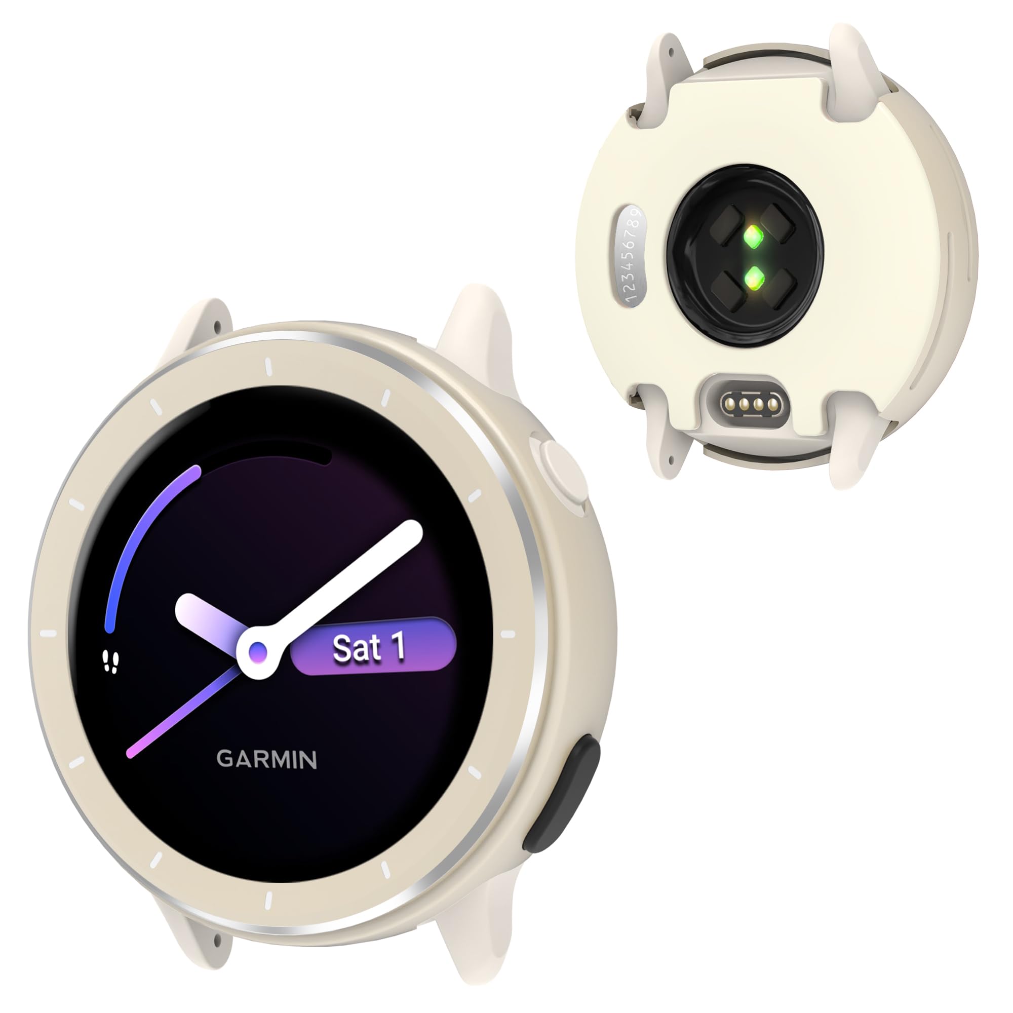 BEARDDO Metal Case for Garmin Vivoactive 6 Smartwatch, 2 in 1 Stainless Steel Bezel & TPU Back Cover with Cleaning Cloth Accessories,Rugged Shockproof Protective Case for Active 6 Men Women Moon White
