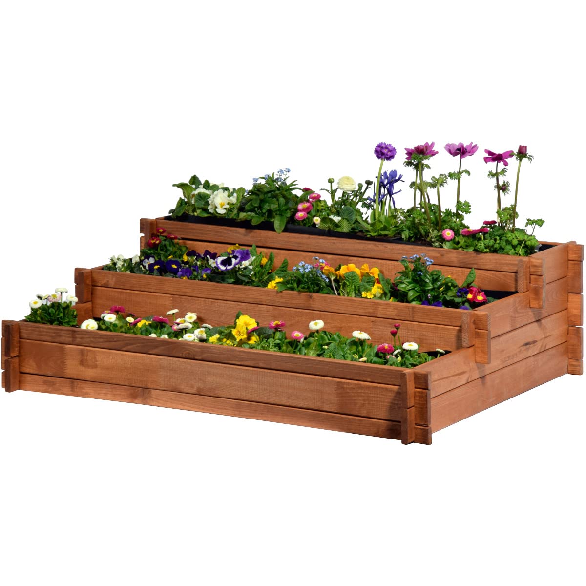 dobar Three Tier Raised Flower Bed Peru made of wood (Pine), Beet, Kit for Vegetables, Herbs, Flowers, Easily to move, Brown, 110 x 88 x 36 cm 58180FSC