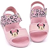Disney Minnie Mouse Kids Sandals | Girls Leopard Print Sliders with Supportive Strap for Toddlers | Pink Slip-on Footwear