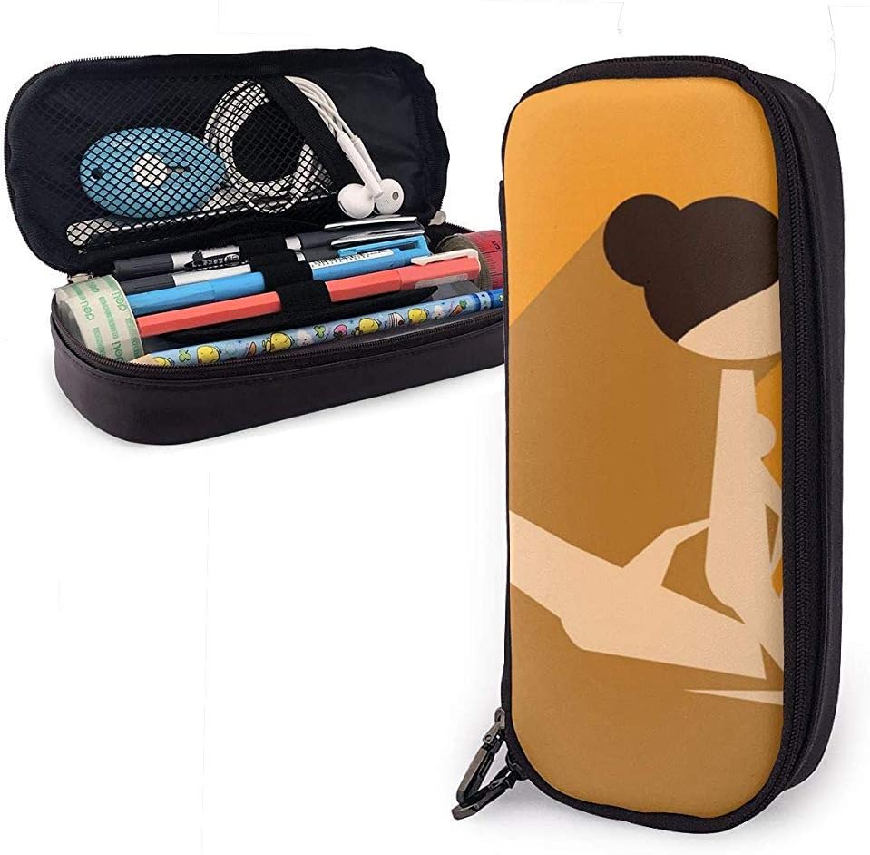 Flat Web Icon with Long Shadow Kamasutra Leather Pencil Case,Pencil Bag Pouch with Zipper Pen Holder Nanoprint Leather Stationary Case