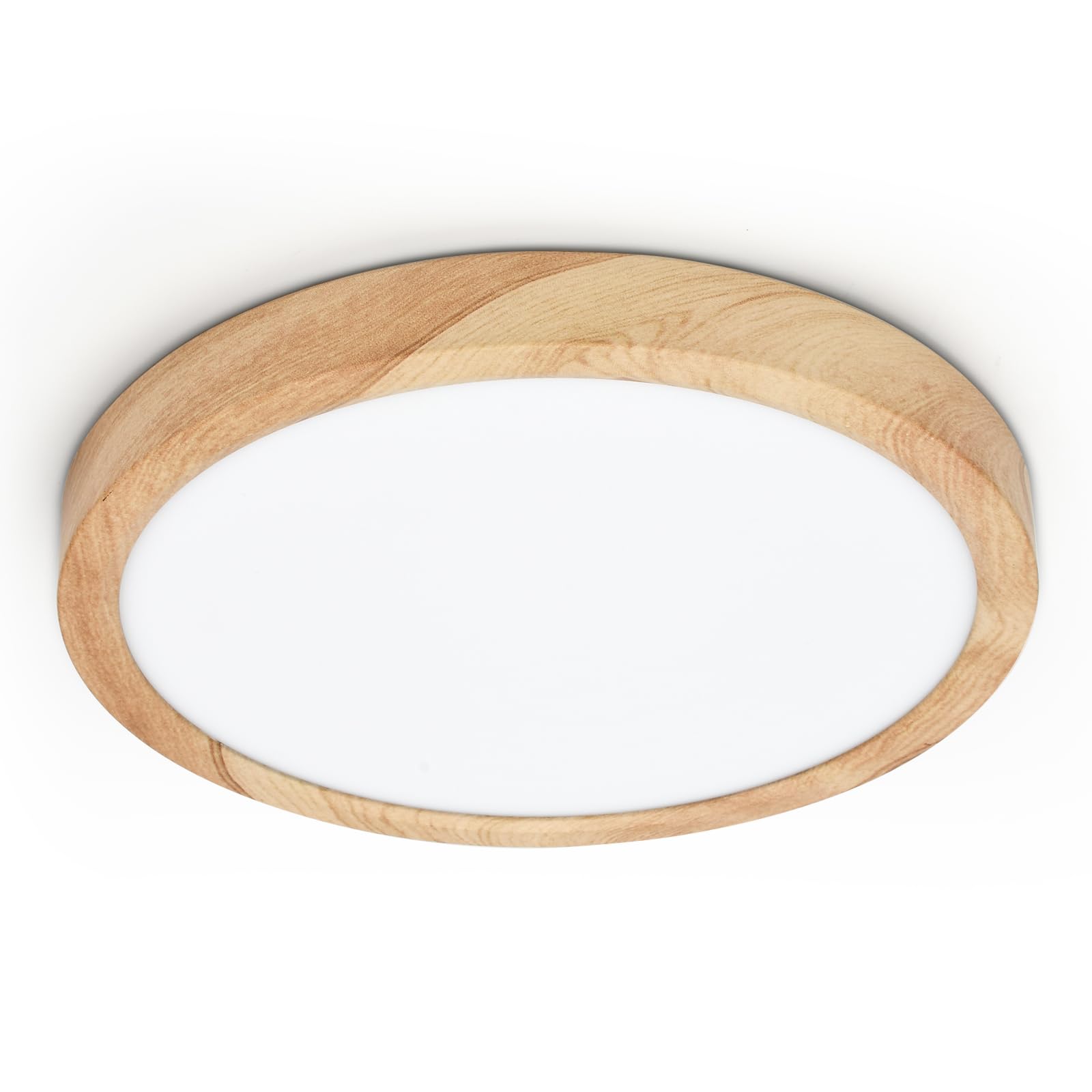 LVL LED Ceiling Light, 18W Wood Grain Flat Small Round Nordic Flush Ceiling Light for Bedroom Living Room Kitchen Bathroom Lights (18W)