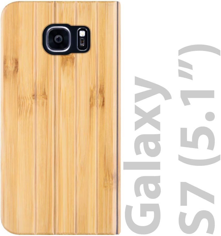 iATO Samsung Galaxy S7 Book Type Case - Real Bamboo Wood Grain Premium Protective Shockproof Folio Flip Cover - Unique, & Classy Front & Back Bumper Accessory Designed for Samsung Galaxy S7