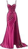 INEWER Lace Appliques Fuchsia Prom Dresses Ball