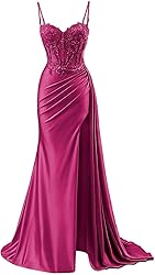 INEWER Lace Appliques Fuchsia Prom Dresses Ball