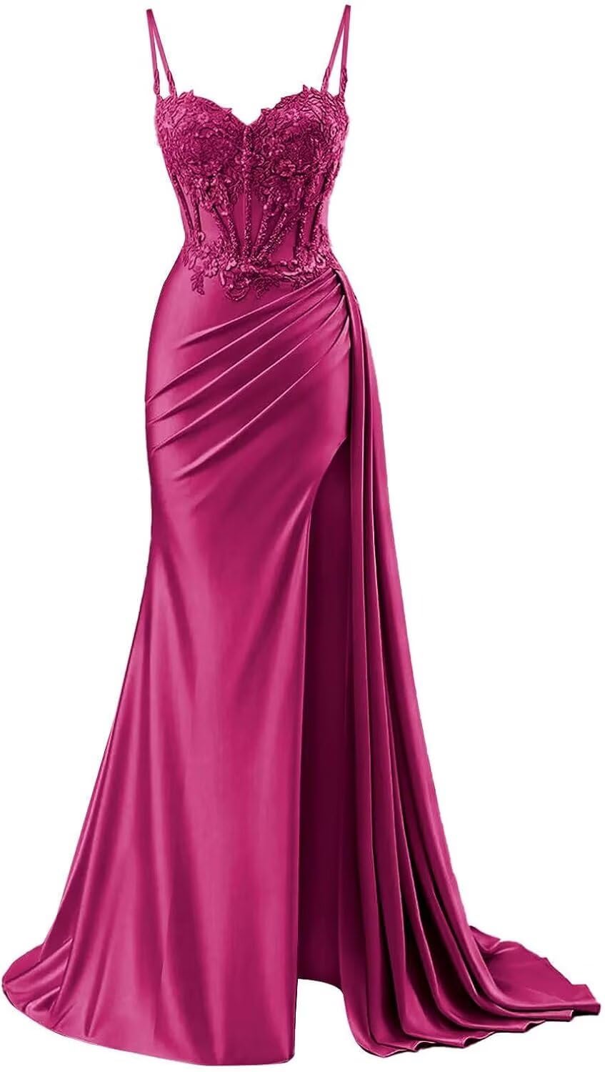 INEWER Fuchsia Lace Appliques Prom Dress Plus Size