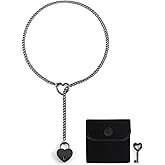 VZZNN Heart Slip chain Necklace for Women, Heart O-ring Punk Necklace and Key, Handmade Punk Gothic Black Cuban Chain Necklace Adjustable Lariat Y-Necklace