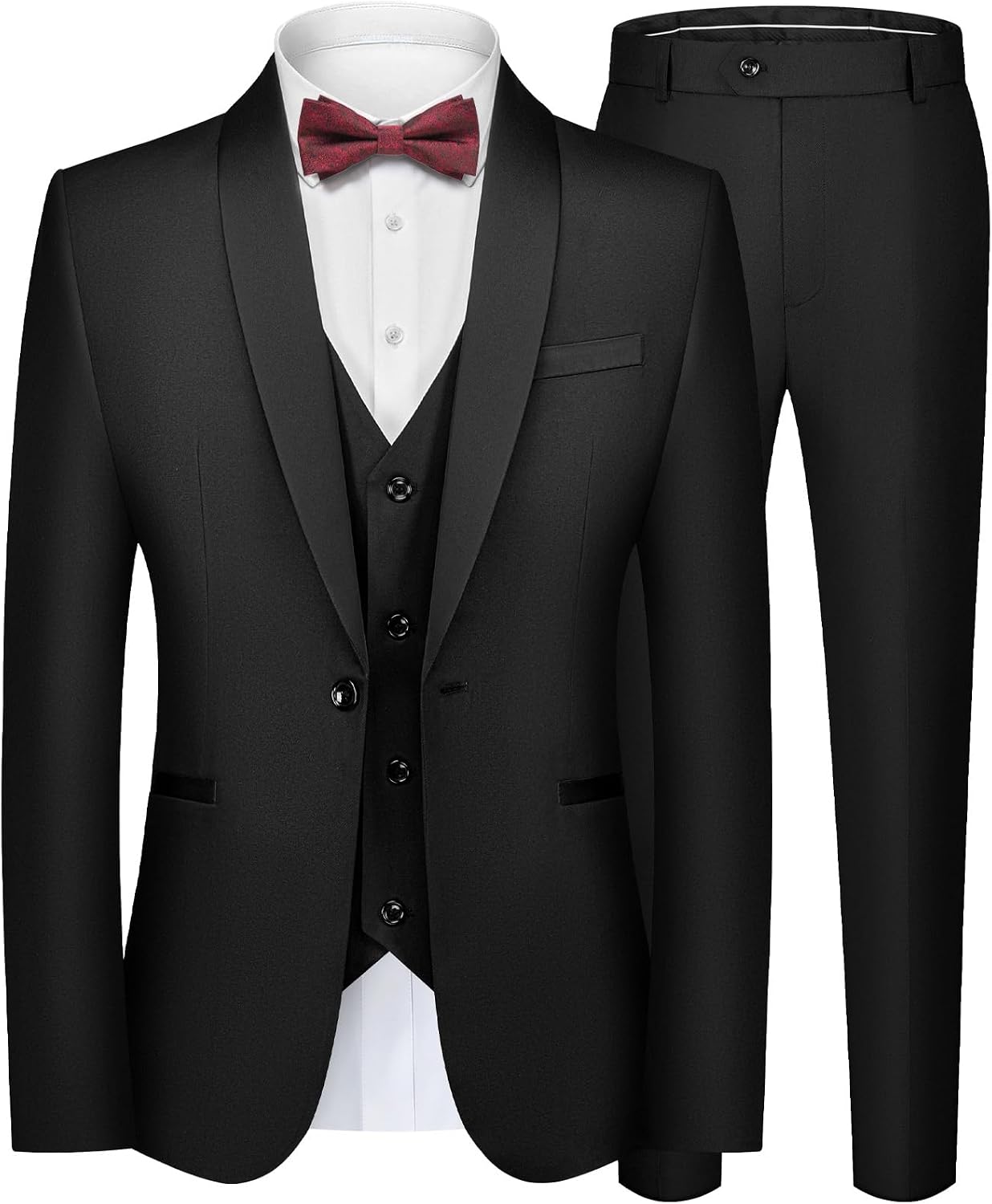 WEEN CHARM Mens Suit Slim Fit Tuxedo 3 Piece One Button Shawl Lapel Blazer Jacket Vest Pants Set for Prom Party