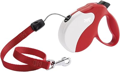 Guinzaglio per Cani Allungabile AMIGO MEDIUM, Guinzaglio per Cani Taglia Medium fine at 25 Kg. Cord max 5 m. Unico Pulsante per Blocco e Rilascio, Rosso, Cover Bianca