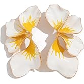 Chunky Flower Dangle Earrings for Women Vintage Gold Silver Exaggerate Petal Earrings Enamel Oil Drip Geometric Floral Earring Statement Simple Fashion Jewellery